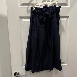 H&M Casual Blue Midi Skirt with Paper-bag Style Waist and Tie Belt